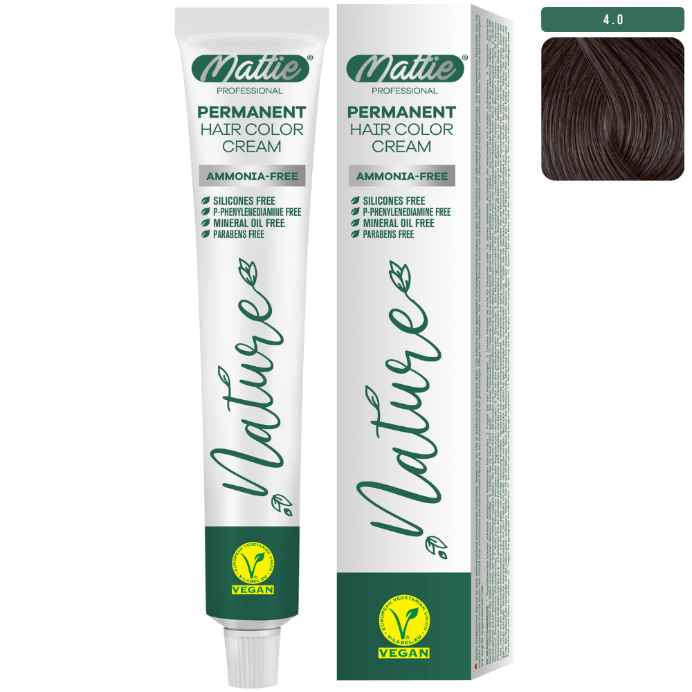 Mattie Professional Nature (4.0) Intense Brown - Vegan Permanent Hair Color Cream 60ml