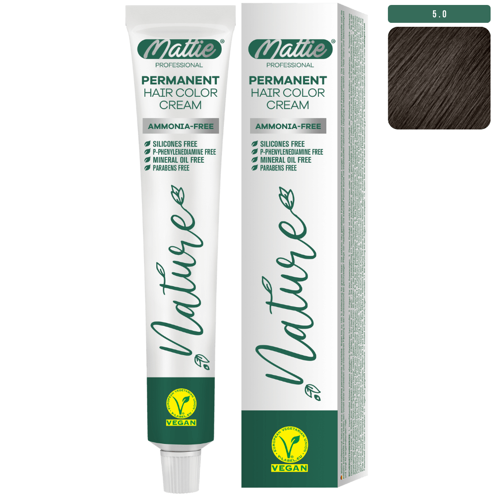 Mattie Professional Nature (5.0) Intense Light Brown - Vegan Permanent Hair Color Cream 60ml