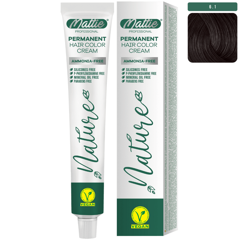 Mattie Professional Nature (6.1) Dark Ash Blonde - Vegan Permanent Color Cream 60ml